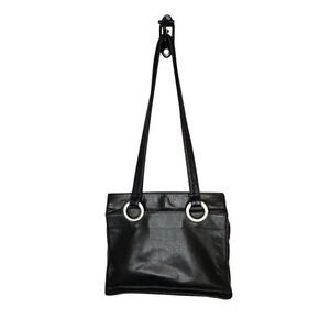 Black Leather Shoulder Tote Structured Bag Minimalist Made Canada Quiet Luxury